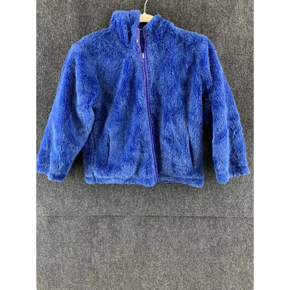 VTG? Girl Cooper Key Reversible Coat Jacket Faux Fur Blue Size 7/8
